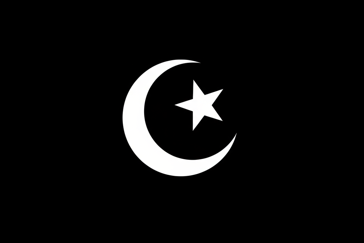 white islamic moon and star with black background